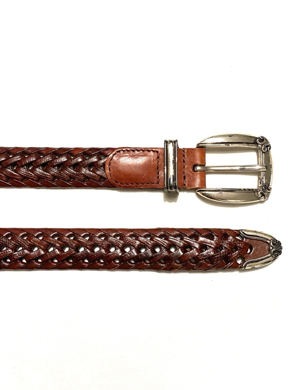 Fossil Braided Leather Belt Brown Silver Buckle Women’s M Adjustable Western